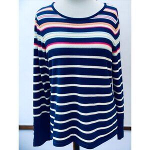 CHICOS LADIES LONG SLEEVE MULTI COLOR STRIPE METALLIC PULLOVER SWEATER SIZE 8